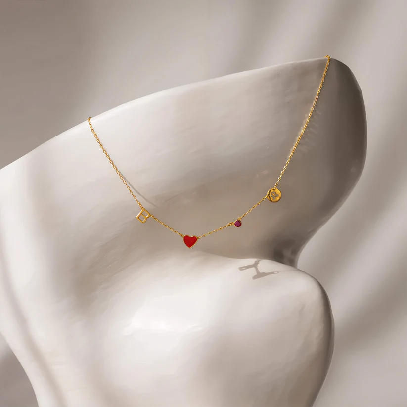 Custom Initial Heart Necklace with Birthstone and Zodiac Sign