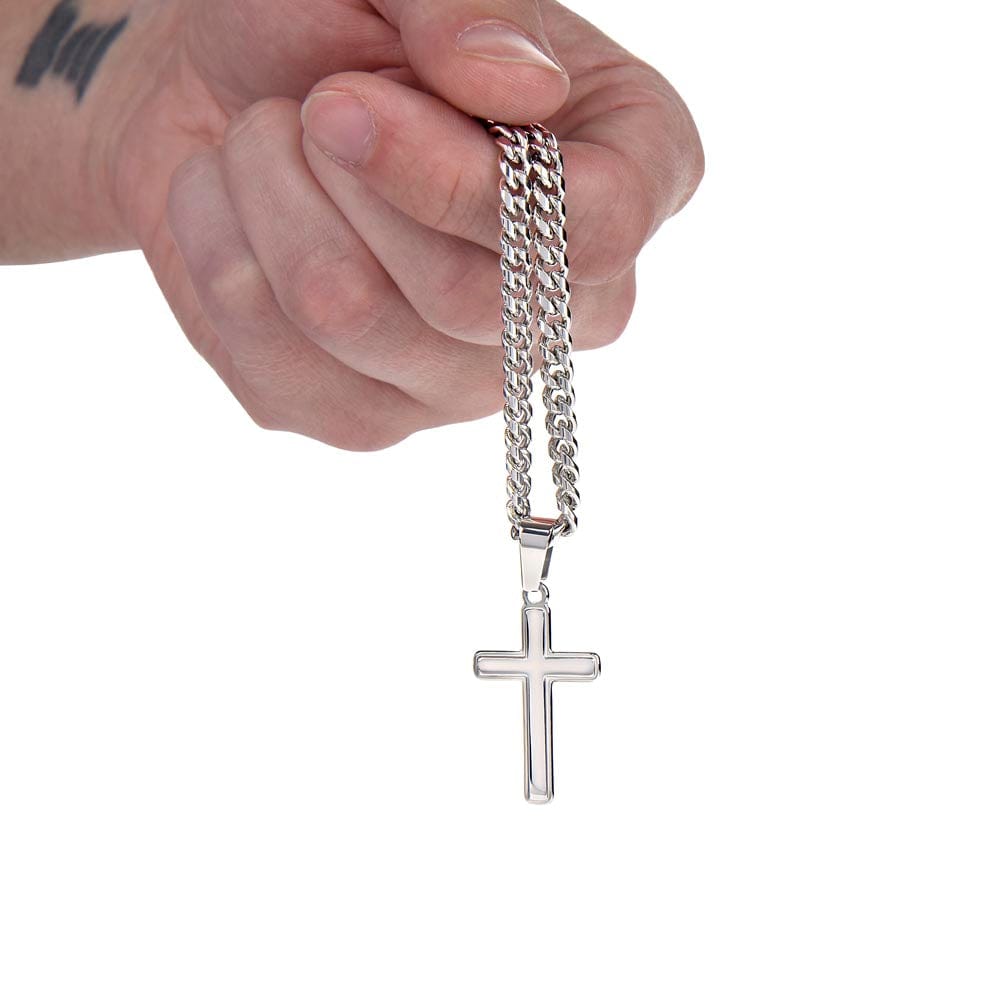 My Man Gift, "Remember Whose King You Are", Cuban Chain with Artisan Cross Necklace